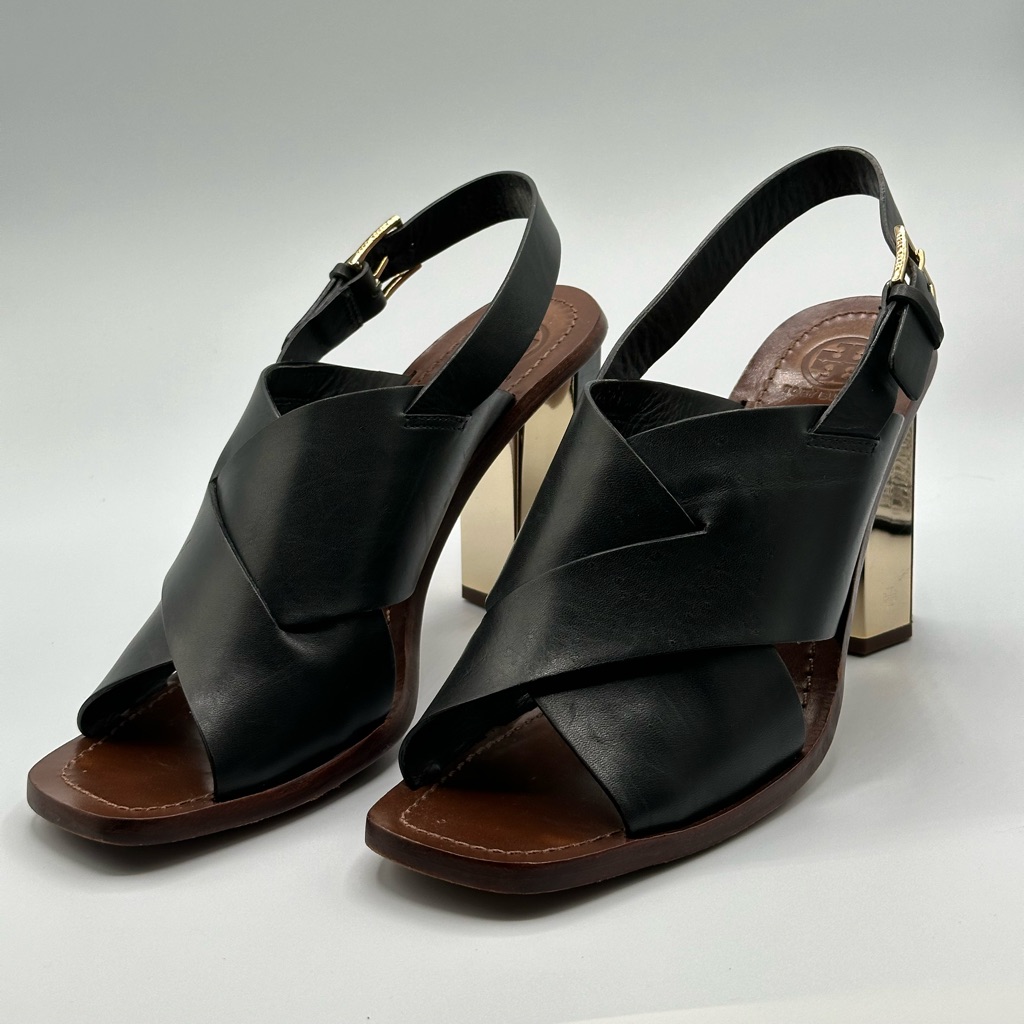 Tory Burch Bleecker Black Leather Slingback Sandal, Size 10